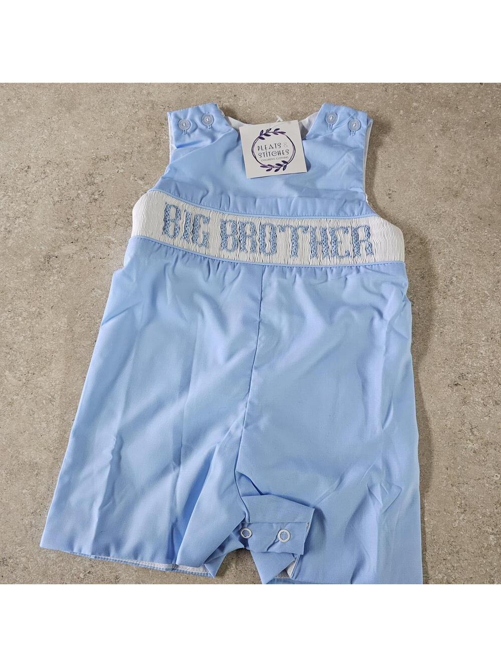 Pleats & Stitches Big Brother Light Blue Baby Romper 12M